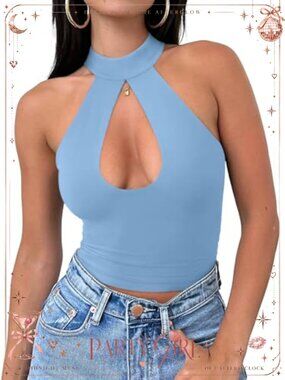 Sexy Criss Cross Halter Neck Crop Top Sleeveless Y2K Clubwear Tank